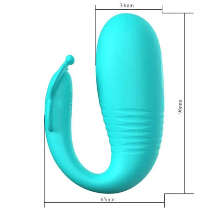 Remi Stimulator with Vibration and Thrusting, ergonomic silicone design, blue, 96mm length, 34mm diameter, pleasure-focused accessory