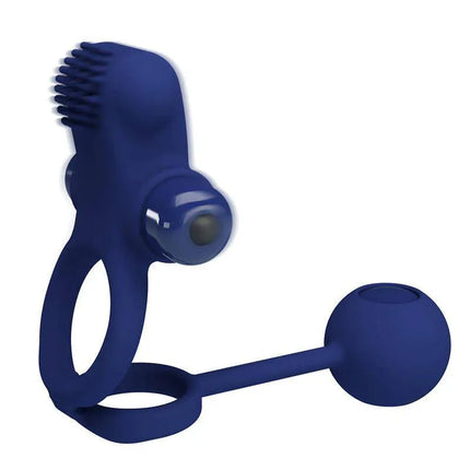 Remington Double Vibrating Cock Ring in blue, designed for enhanced couple's stimulation with dual rings and multiple vibration modes.