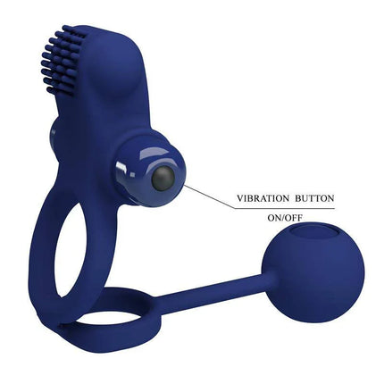 Remington Double Vibrating Cock Ring with dual-ring design and 10 vibration functions for enhanced couples' play.