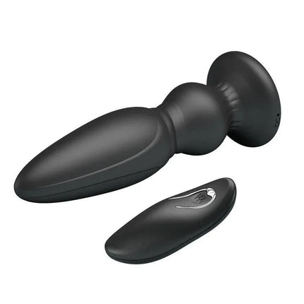 Remote Control Prostate Massager with Vibration made of body-safe silicone, includes wireless remote for easy control and enhanced pleasure.