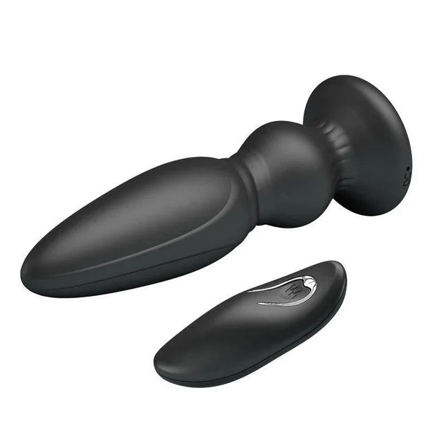 Remote Control Prostate Massager with Vibration made of body-safe silicone, includes wireless remote for easy control and enhanced pleasure.