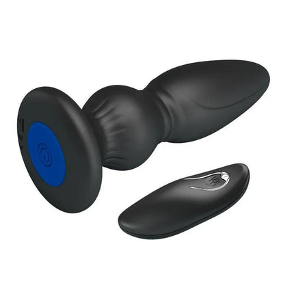 Remote Control Prostate Massager with Vibration made of body-safe silicone, shown with wireless remote control for targeted stimulation.