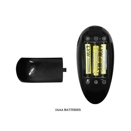 Remote control battery compartment for Remote Control Vibrating Dildo with Rotation, showing 3 AAA batteries capacity.