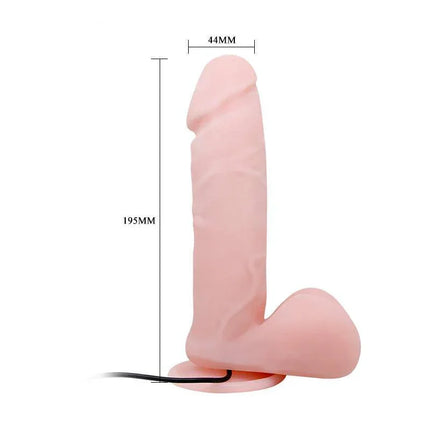 Remote Control Vibrating Dildo with Rotation, lifelike design measuring 19.5 cm length and 4.4 cm diameter, offering dual-action pleasure.