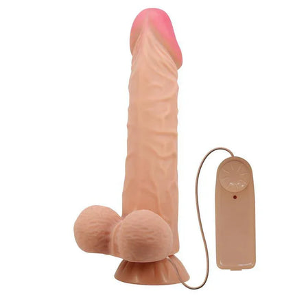 Remote Vibrating Dildo 24 cm with Sliding Skin featuring realistic texture and dual-density design, includes remote for hands-free pleasure.