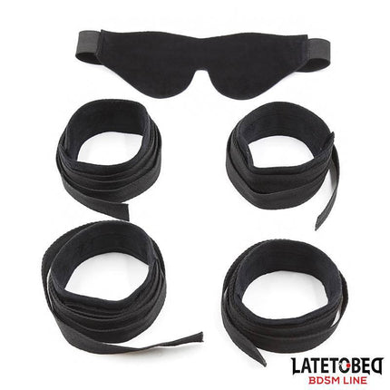 Restraint 3 Pieces Set Blindfold, Anklecuffs and Wristcuffs Adjustable by Latetobed for couples' playful exploration.