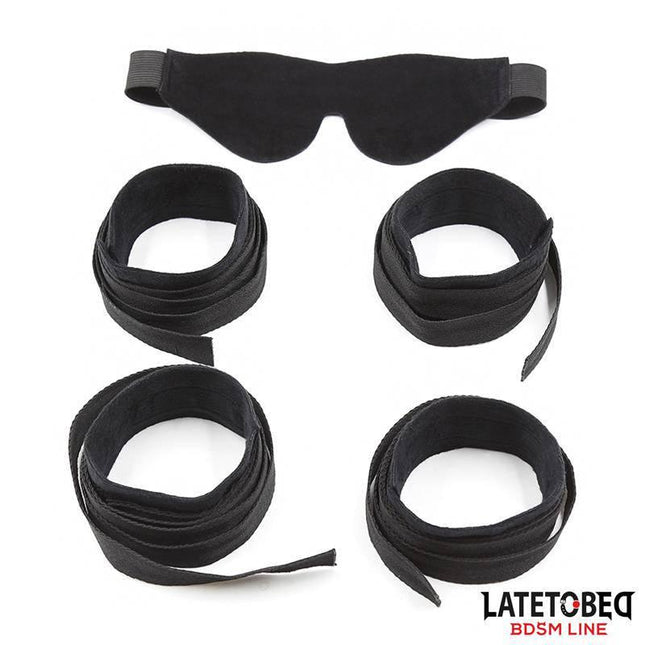 Restraint 3 Pieces Set Blindfold, Anklecuffs and Wristcuffs Adjustable by Latetobed for couples' playful exploration.
