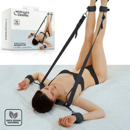 Restraint Set with Neck Suport, vegan leather cuffs and straps for comfortable restraint play.