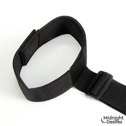 Restraints Set Arm and Neck made from vegan leather with Velcro closure, featuring Midnight Desires branding for intimate exploration.