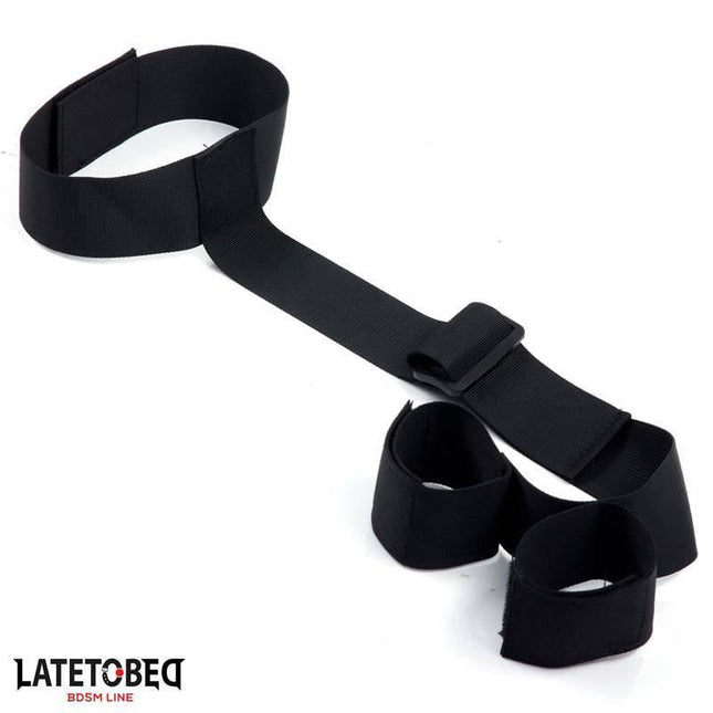 Ribbon Neck to Wrist Bondage from Latetobed BDSM Line, featuring adjustable Velcro collar for secure fit and power exchange play.