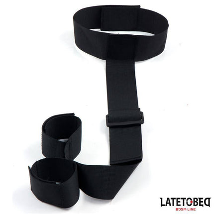 Ribbon Neck to Wrist Bondage by Latetobed - Adjustable BDSM restraint with Velcro collar and wrist straps for couples' roleplay.