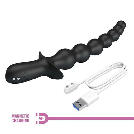 Rigdon Anal Beads with Vibration featuring body-safe silicone design and magnetic charging cable.
