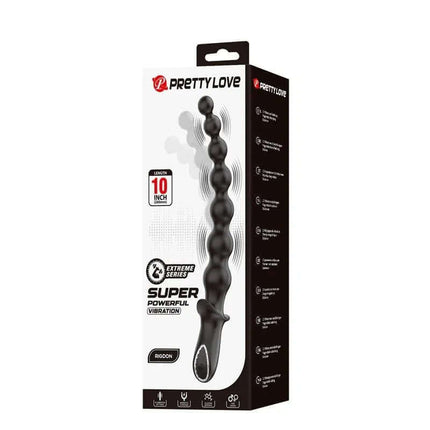 Packaging of Rigdon Anal Beads with Vibration showcasing silicone design for enhanced anal play with 10 vibration modes.