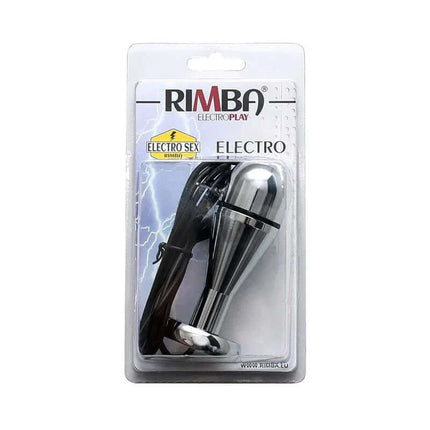Rimba Electro Play Balloon Butt Plug in packaging for electro-stimulation pleasure, dual-use design for anal and vaginal enjoyment.