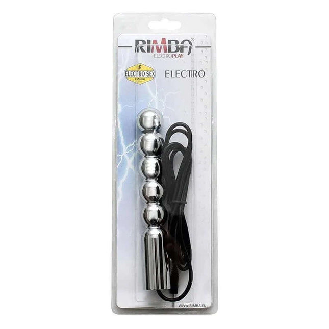 Rimba Electro Play Dildo/Butt Plug in packaging, featuring aluminium design for versatile electro play with 2.5 mm connector.