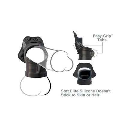 Ring and Ball Stretcher Black made with body-safe silicone and easy-grip tabs for comfort and performance, product image.