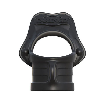 Ring and Ball Stretcher Black made from body-safe Elite Silicone, featuring dual sensation design for enhanced performance and comfort.