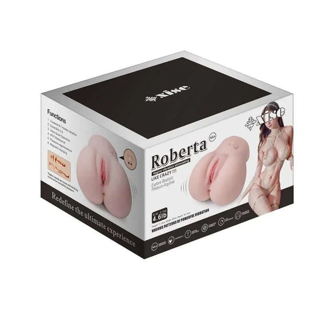 Roberta Masturbator with Vibration 2 kg box featuring a lifelike design, vibration options, and comfortable use, for ultimate satisfaction.