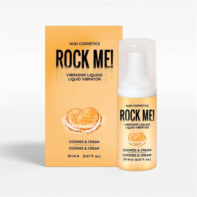 Rock Me! Liquid Vibrator Cookies and Cream 20 ml bottle and packaging from NUEI COSMETICS