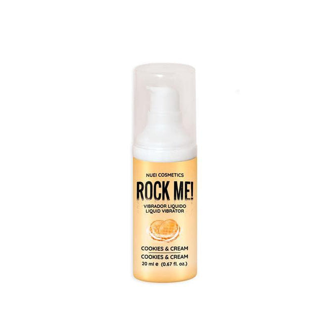 Rock Me! Liquid Vibrator Cookies and Cream 20 ml bottle from NUEI COSMETICS with vibrating gel for intimate moments.
