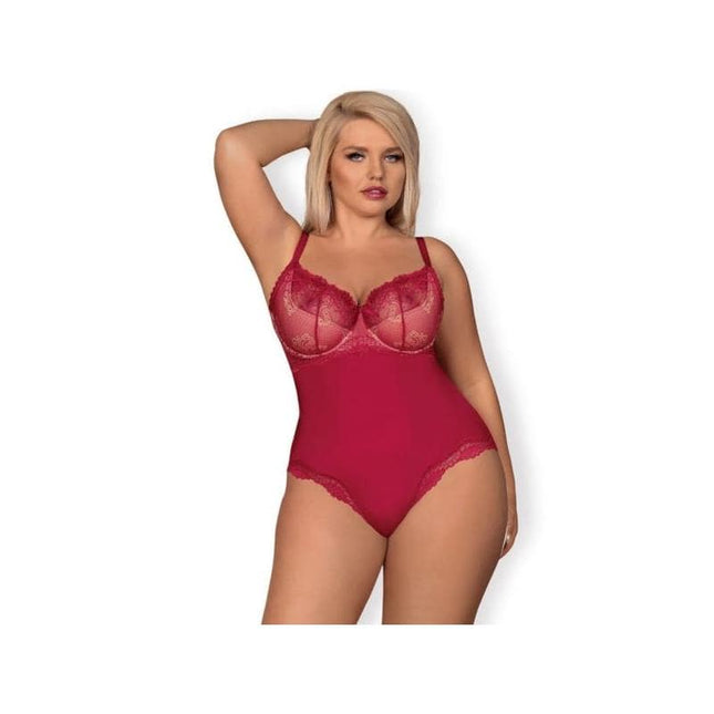 Rosalyne Teddy Red with underwired bra and lace flower pattern, featuring sleek matte finish, ideal for romantic gifts and boudoir shoots.