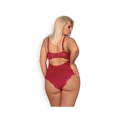 Back view of Rosalyne Teddy Red in lace and matte finish
