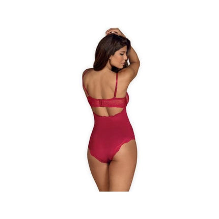Rosalyne Teddy Red featuring sleek matte red finish and lace detailing, back view.