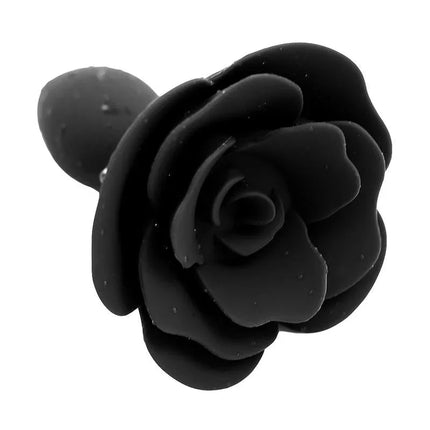 Rose Silicone Butt Plug Black with elegant rose motif base, designed by A-GUSTO for comfortable and luxurious experience.