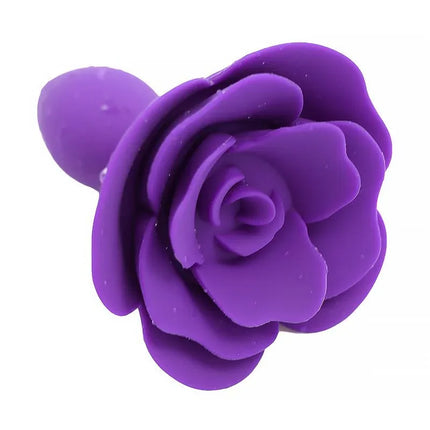 Rose Silicone Butt Plug Purple shaped like a flower, crafted from premium silicone for comfort and stimulation by A-GUSTO.