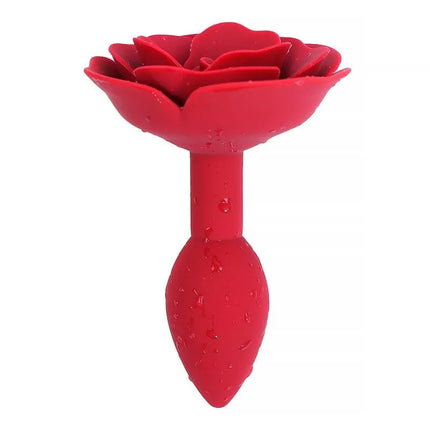 Rose Silicone Butt Plug Red with rose design by A-GUSTO, showcasing a stylish and elegant anal play accessory.