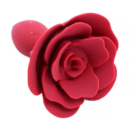 Rose Silicone Butt Plug Red with rose-adorned base for elegant anal play by A-GUSTO.