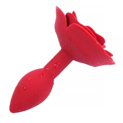 Rose Silicone Butt Plug Red with a rose-adorned base by A-GUSTO, crafted from body-safe silicone for a refined experience.