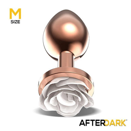 Afterdark Rosegold Metal Anal Plug - Size M with White Rose Base for safe and stylish anal play.