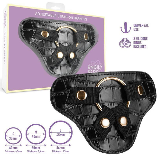 Roxane Universal Adjustable Harness with 3 Silicone Rings Black for hands-free fantasy play