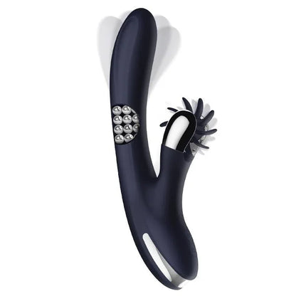 Royalspace Vibe with Rotating Tongues and 360º Internal Beads Blue triple-function vibrator with three independent motors.