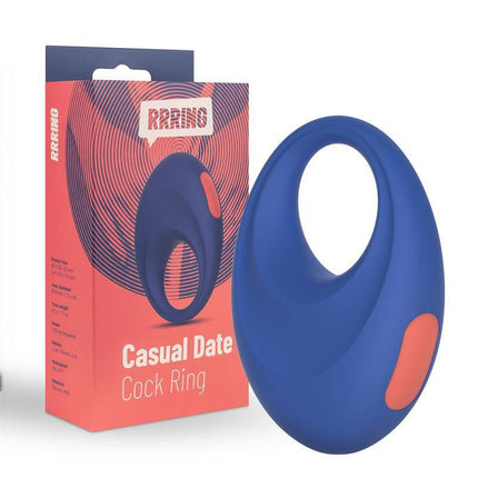 Rring Casual Date Penis ring with Vibration USB Silicone in blue, featuring package design and product details.