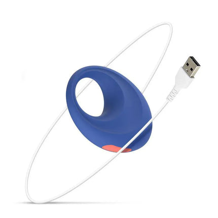 Rring Casual Date Penis ring with Vibration USB Silicone in blue with USB charging cable
