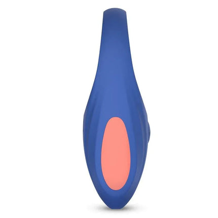Rring First Penis Ring with Vibration USB Silicone in blue and orange, USB rechargeable for couples exploring new sensations.