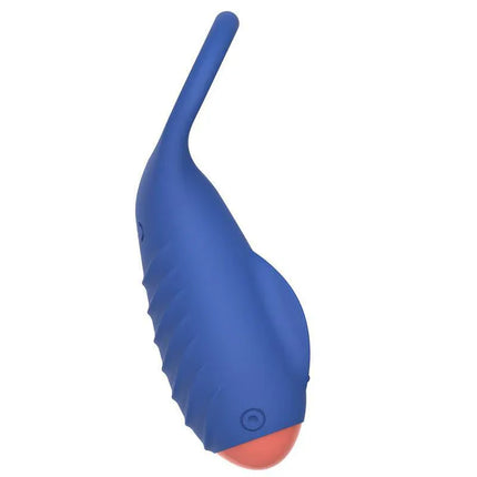 Blue silicone vibrating adult toy with USB charging, designed for intimate pleasure and various functions.