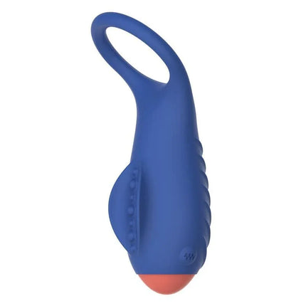 Rring One Nighter Penis Ring with Vibration USB Silicone in blue color on white background