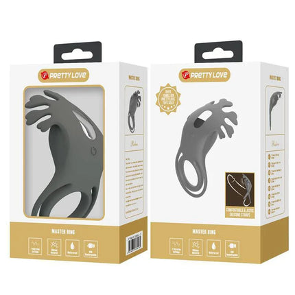 Ruben Vibrating Double Cock Ring packaging showcasing silicone design and vibration features