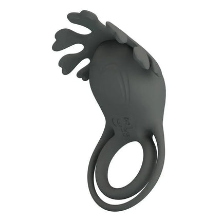 Black Ruben Vibrating Double Cock Ring with textured silicone design.