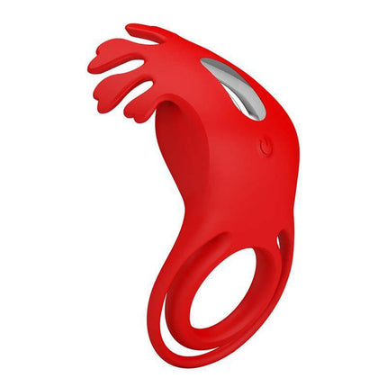 Ruben Vibrating Penis Ring USB, red silicone couples toy for enhanced connection and pleasure.
