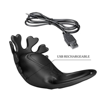 Ruben Vibrating Penis Ring USB with sleek black silicone design and USB charger for couple intimacy and stamina enhancement.