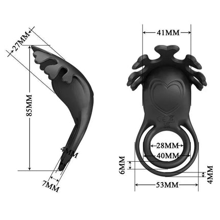 Ruben Vibrating Penis Ring USB silicone couples enhancer with dimensions, designed for enhanced pleasure and stamina.