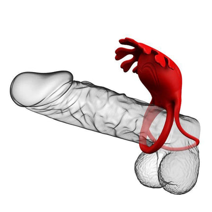 Ruben Vibrating Penis Ring USB enhancing male anatomy with red silicone ring for couples' pleasure.
