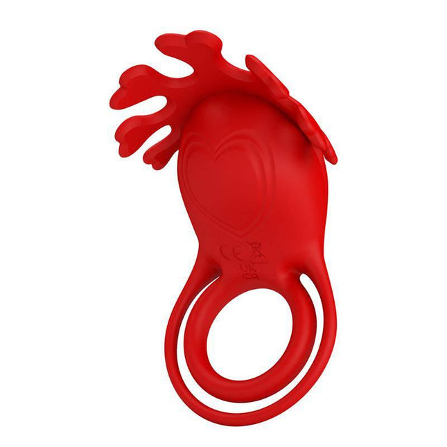 Ruben Vibrating Penis Ring USB in red silicone with unique textured design for couples' pleasure
