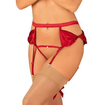 Rubinesa Garter Belt and Thong in red with stylish side bows for a confident, sensuous look.