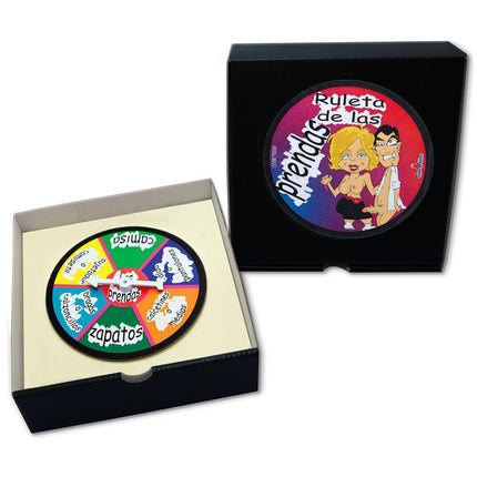 Ruleta de las Prendas party game featuring a colorful spin wheel and playful prompts.