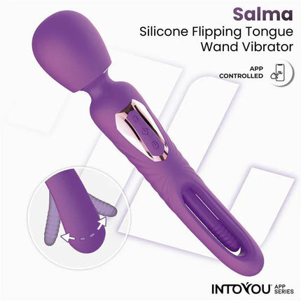 Salma Wand with Flipping Tongue and Vibration with App featuring silicone design and app control for enhanced pleasure.